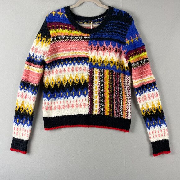 Free People Best Day Ever Sweater Womens Medium Knit Colorful Alpaca Boho - Picture 1 of 15